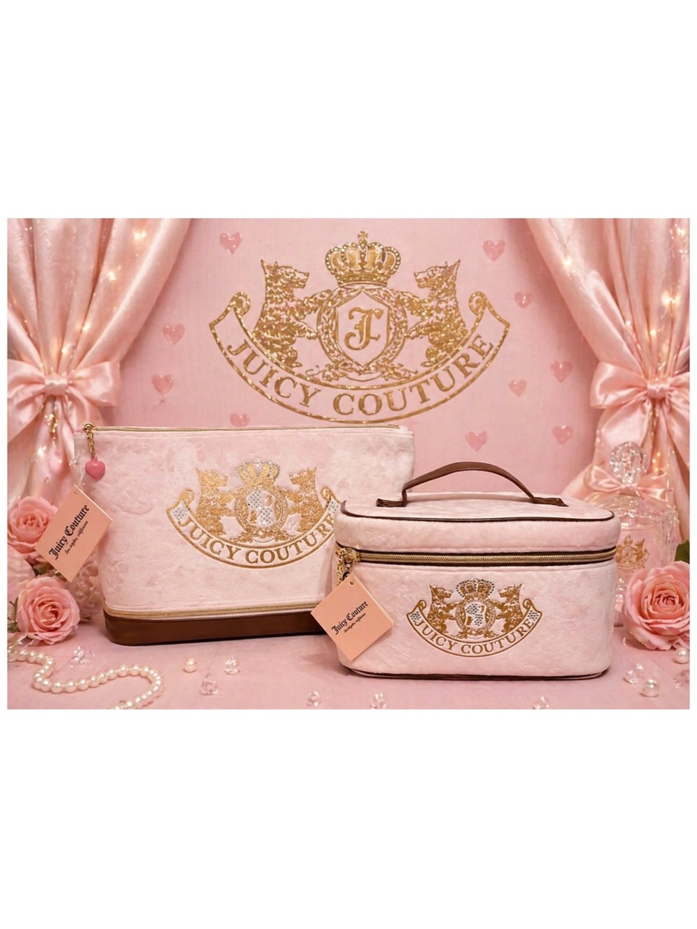 Juicy Couture Pink & Brown Matching Travel Bag Set of 2.